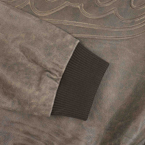 Script Logo Cracked Leather Jacket - Brown