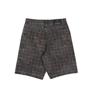 Miller Plaid Denim Short - Red Plaid