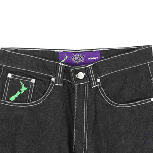 Back Pocket Print Denim Shorts - Black