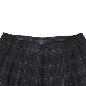 Polyester Linen Weather Check Shorts - Navy