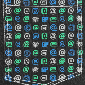 Back Pocket Print Denim Shorts - Black