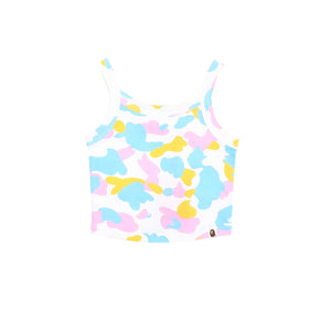 W' Multi Camo Cropped Rib Tank Top - White