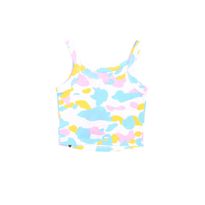 W' Multi Camo Cropped Rib Tank Top - White