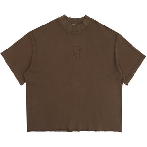 Boxy Thermal Mock Neck T-Shirt - Brown
