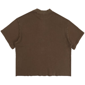 Boxy Thermal Mock Neck T-Shirt - Brown