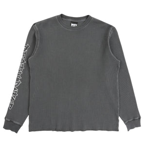 Script Sleeve Waffle Knit Top - Black Garment Dye