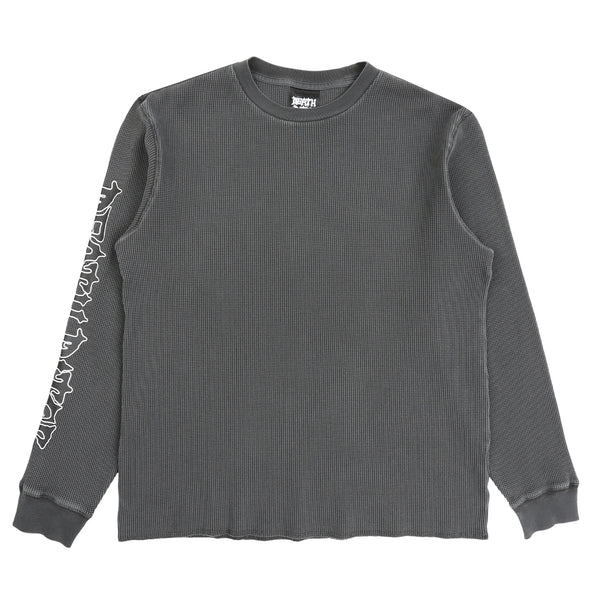 Script Sleeve Waffle Knit Top - Black Garment Dye
